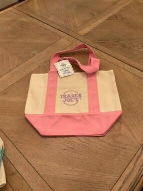 NWT Trader Joe's Cream & Pink Mini Canvas Tote